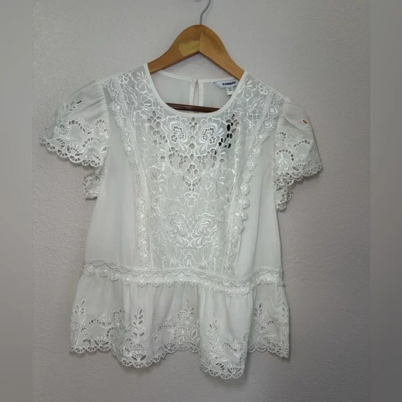Express White Lace Peplum Blouse Boho Cottagecore Romantic Floral Embroidered XS - Picture 2 of 8